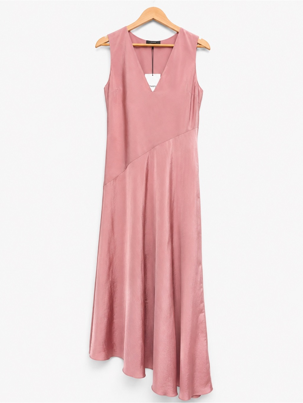 Theory Pink V-Neck Asymmetrical Drop Waist Maxi Dress - Picture 3 of 8